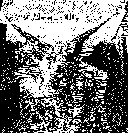 The goat from the Ethereal Touch cover, dithered to 1 bit